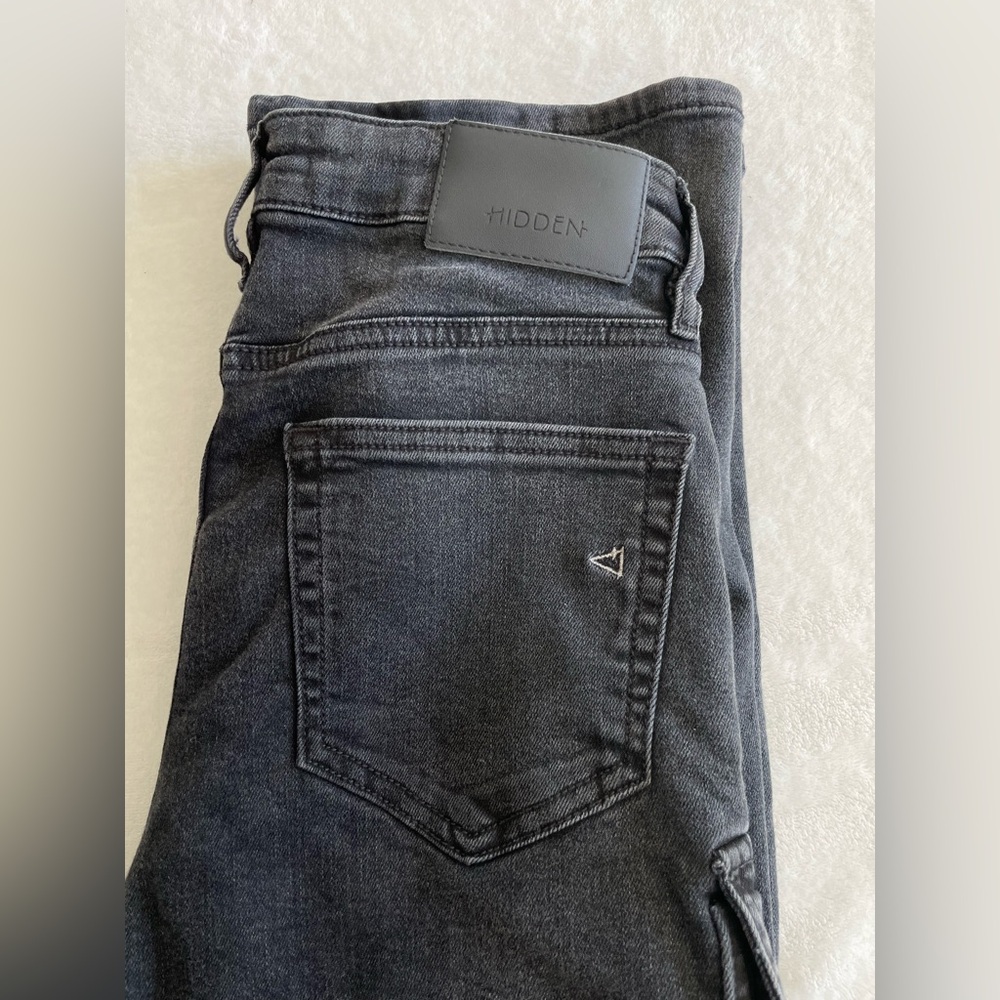Hidden LA Tracey Cargo Jeans Black Faded High Rise Straight Leg - Picture 10 of 13
